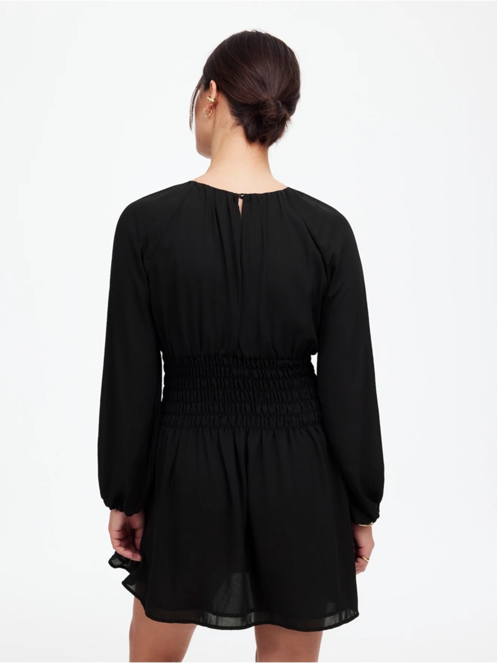 Madewell Bubble-Sleeve Smocked Mini Dress Size XXS Black - Picture 3 of 7